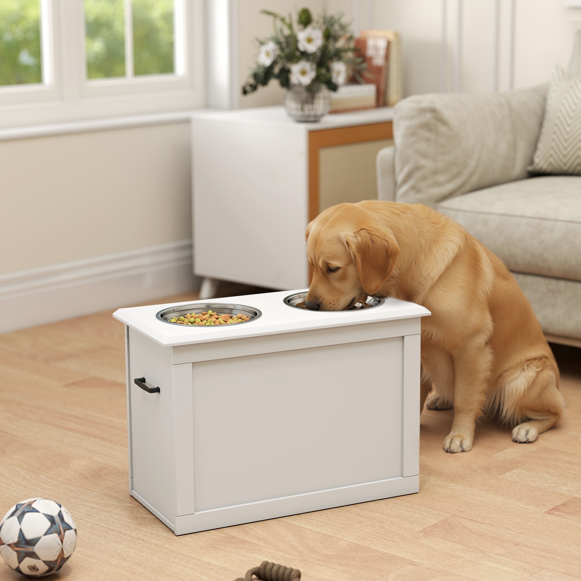 PawHut Dog Feeding Station with 2 Stainless Steel Bowls for Large Dogs - 23.5"L x 11.75"W x 16.25"H