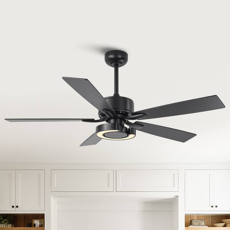 52-Inch Modern Intergatred LED Reversible Black Ceiling Fan with Light and Remote