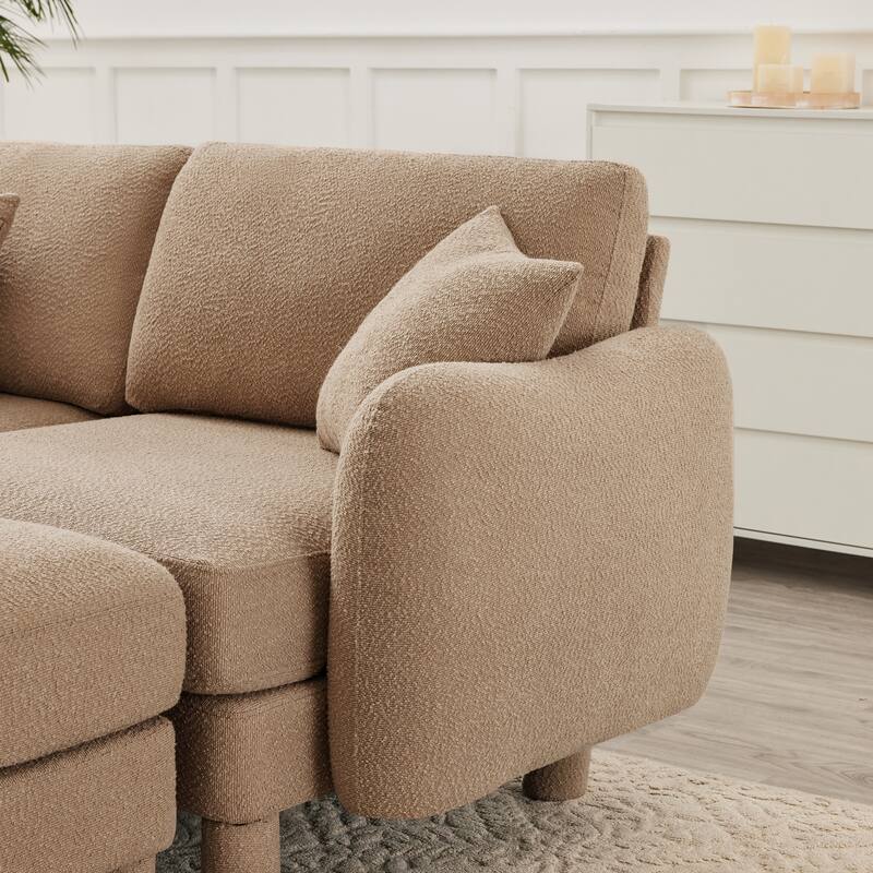 109.4" 3-Seater Modern Upholstered Sofa Couch, Deep-Seat Sectional Sofa with Shell-Shaped Armrests, Leisure Sofa for Living Room