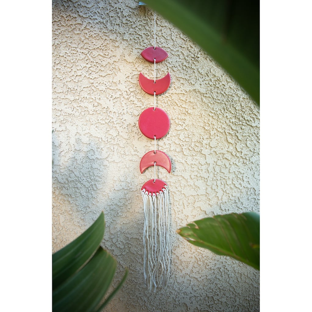 24" Ceramic Moon phases with tassel Wind Chime