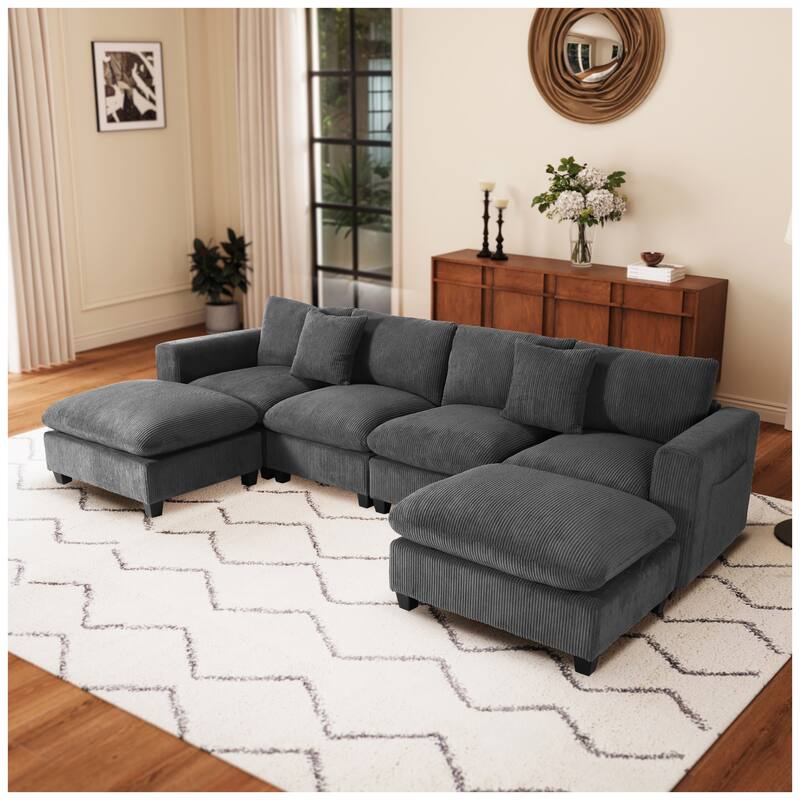 Hamilton 6-Piece Corduroy Upholstered Modular Sectional with USB Port