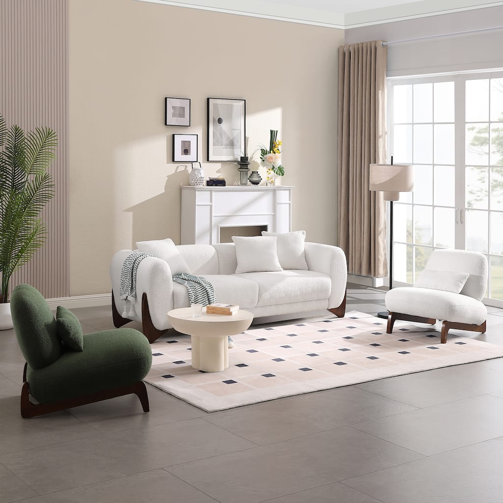 3 Pieces Boucle Sherpa Couch Set Living Room Furniture Set with Wood Frame