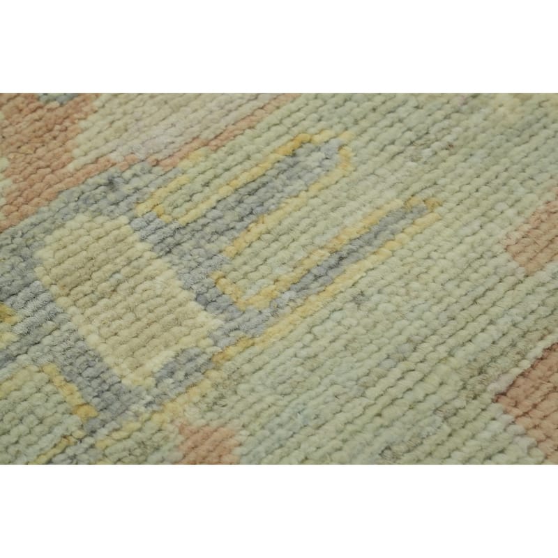 Handmade Wool Oushak Turkish Area Rug, Floral Geometric Carpet - 12' 1'' X 9' 0''