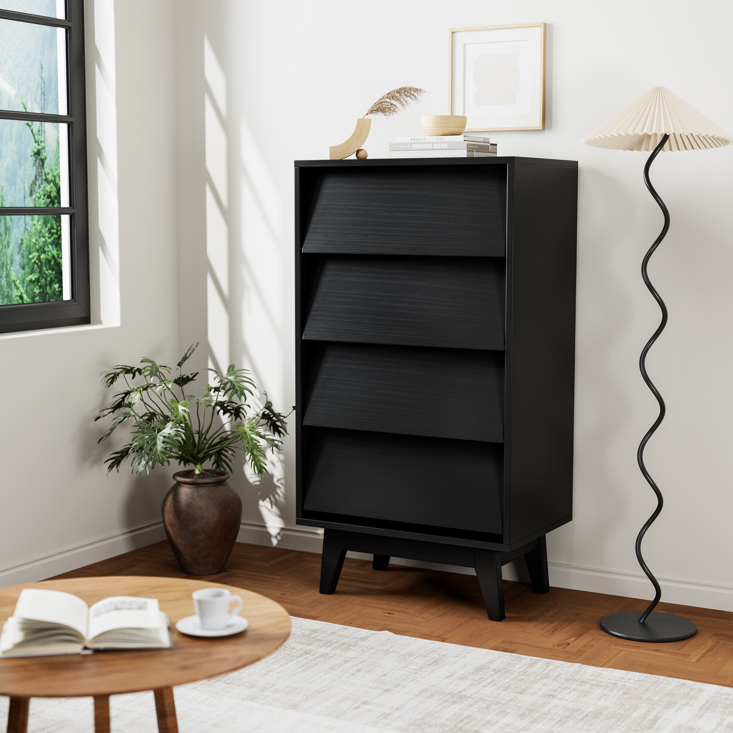 4 Drawer Double Dresser Features Vintage-style and Bevel design
