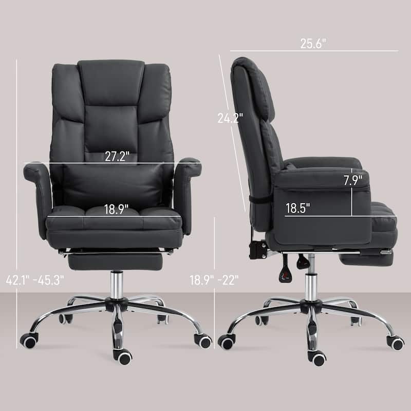 Black Leather Ergonomic Chair Reclining Chair with Footrest, Office Executive Chair Swivel Chair with Lumbar Support