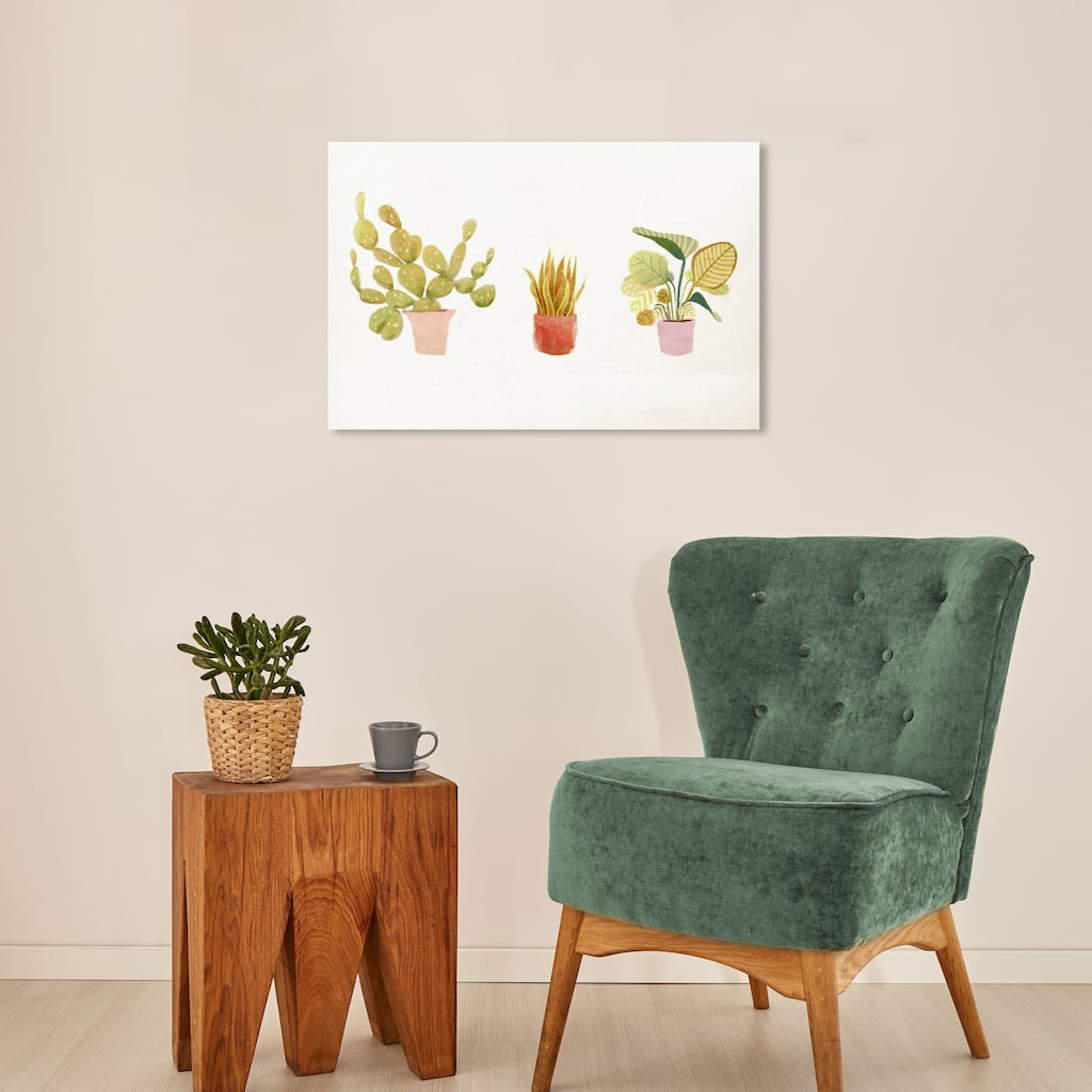 Wynwood Studio Canvas Floral and Botanical Cacti Trio White and Light Green Modern & Contemporary Wall Art Canvas Print