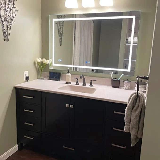 AQUADOM Daytona 48in x 36in x 1in LED Bathroom Vanity, Fog Free Touch Button Dimmable Wall Mounted Bedroom Mirror - 48"x36"x1"