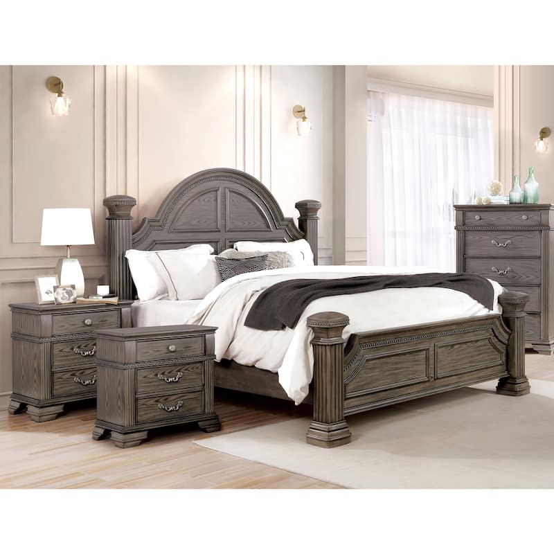 Stroh Traditional Wood 3-piece Poster Bedroom Set with USB by Furniture of America - Grey - King