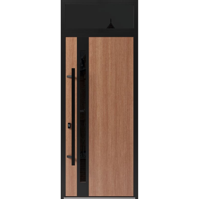 Front Exterior Prehung Steel Door Ronex 1033 Teak Entry Metal Painted W36xH80 Left hand Inswing - Taupe - 36 x 96