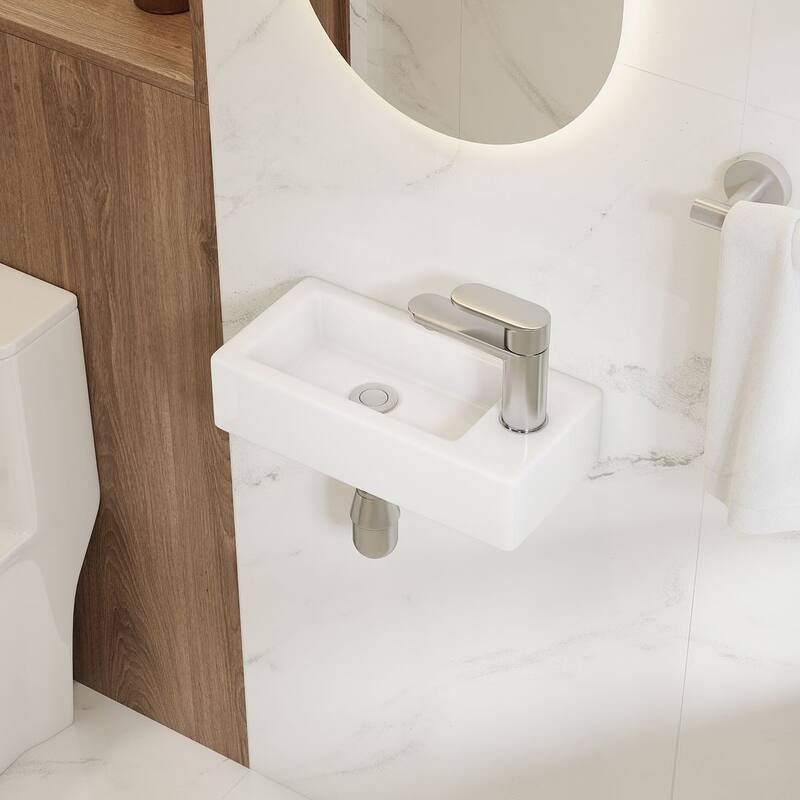 Eridanus Small Wall-Mounted Fireclay Bathroom Sink - Faucet Hole on Right