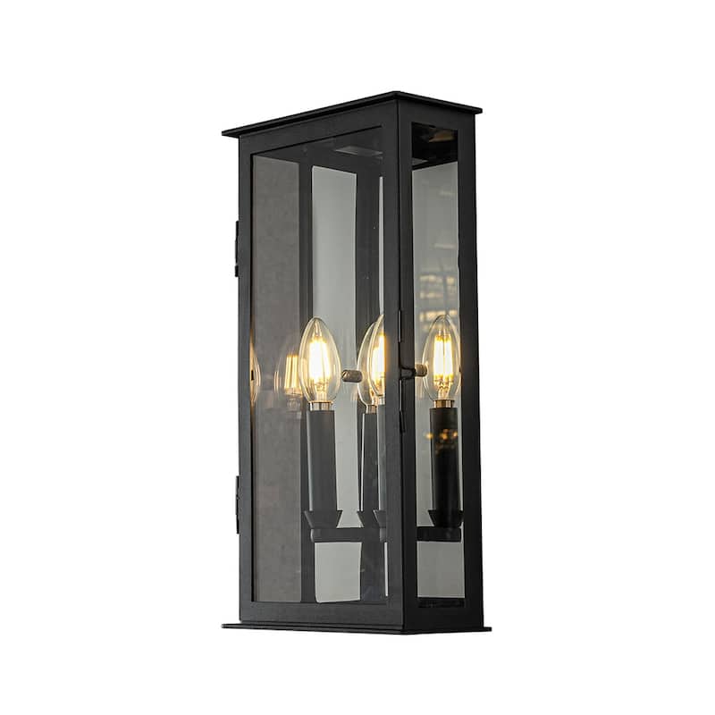 Modern Matte Black Outdoor Wall Light with Dusk-to-Dawn Sensor Simplicity Exterior Wall Sconce with Glass Shade for Porch Garden