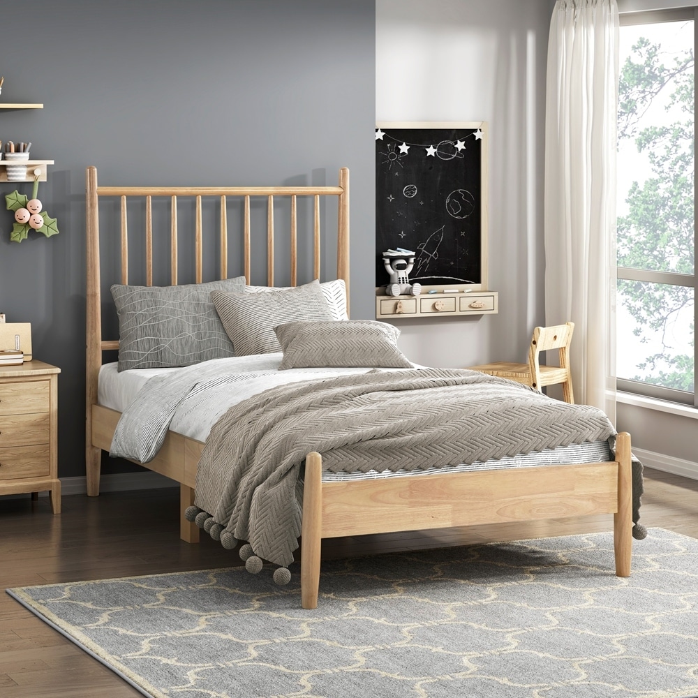 Platform Bed Wooden Bedroom Furniture Vertical Slats Headboard
