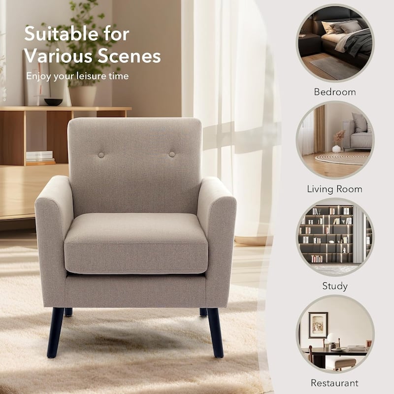 Mid-Century Accent Chairs, Modern Living Room Chairs with Linen Fabric(Set of 2)