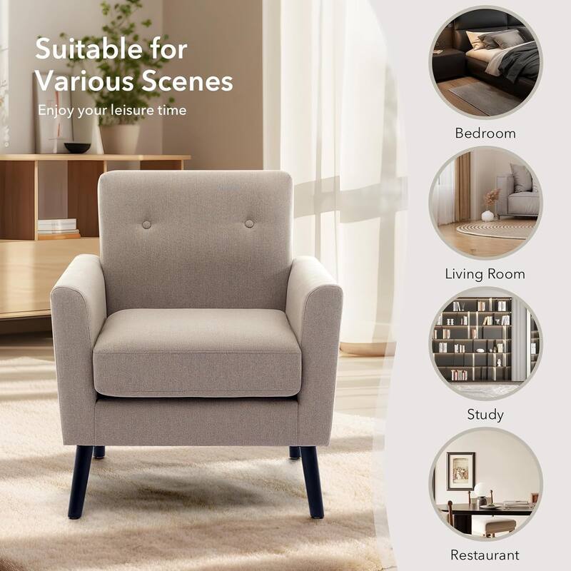 Mid-Century Accent Chairs, Modern Living Room Chairs with Linen Fabric