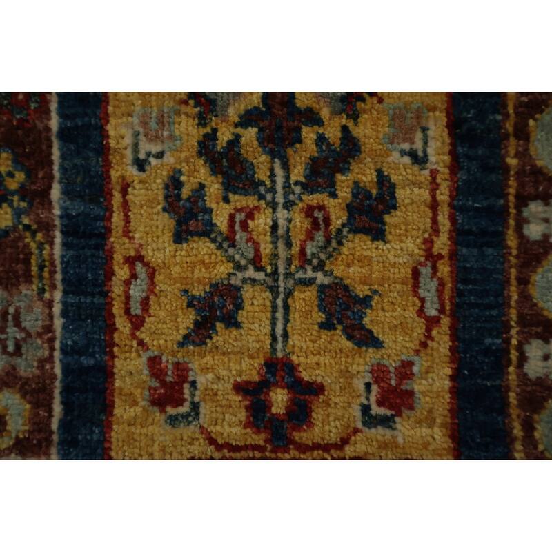 Hand Knotted Oriental 100% Wool Carpet Traditional Geometric Navy Blue & Blues Kazak Runner Rug - 22' 10'' X 2' 8''