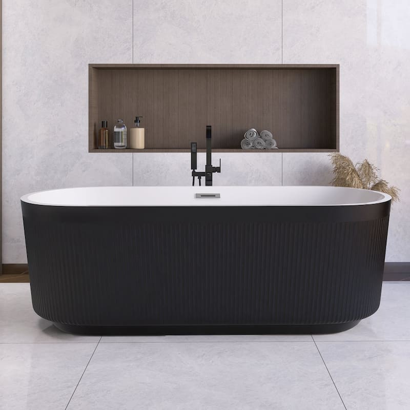 Acrylic Freestanding Flatbottom Soaking Bathtub - 67'' x 32'' - Glossy Black