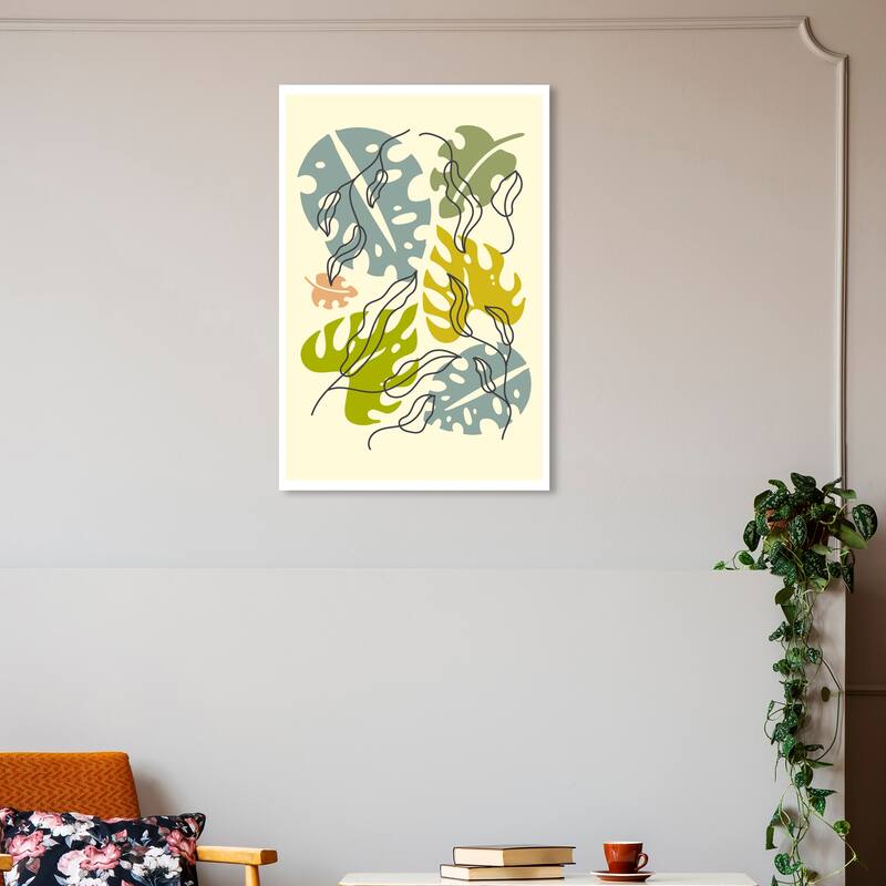 Wynwood Studio Canvas Floral and Botanical Garden Leaf Green and Light Yellow Bohemian & Eclectic Wall Art Canvas Print - 30 x 20