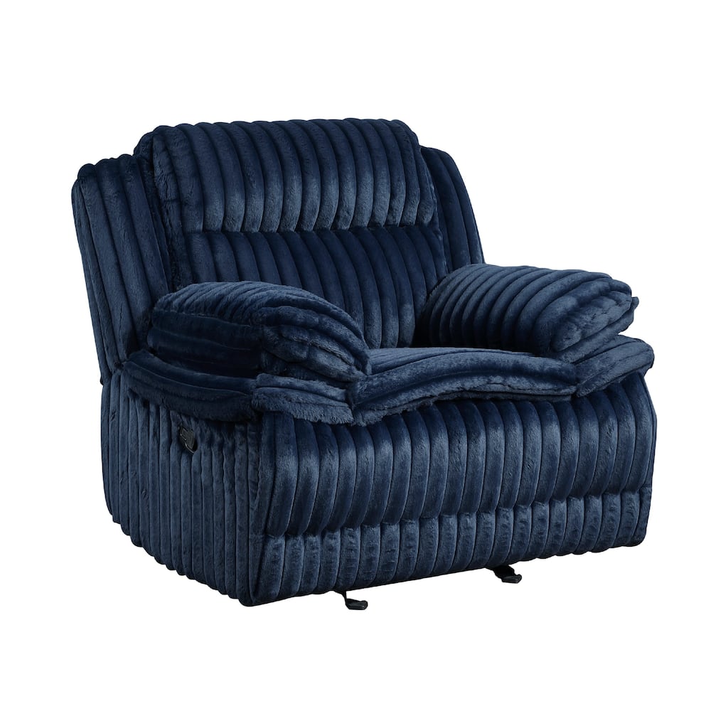 Rexy Manual Glider Reclining Chair, Textured Blue Corduroy, Solid Wood