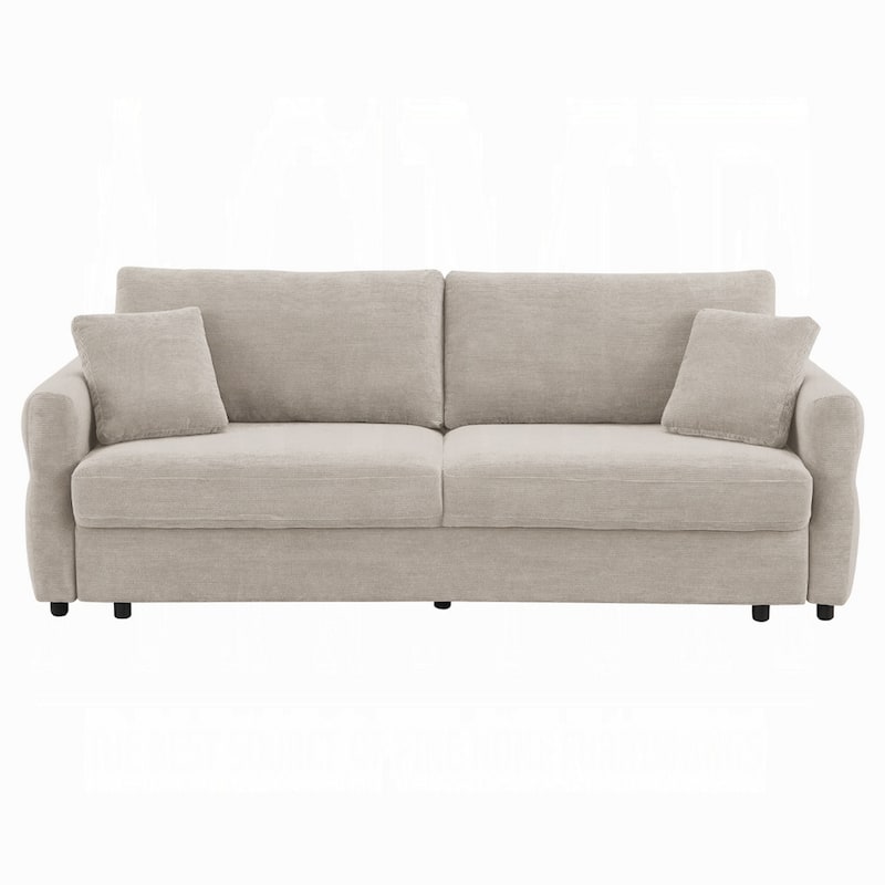 Isy Sofa with Pull Out Sleeper, Removable Cushions, 2 Pillows, Beige
