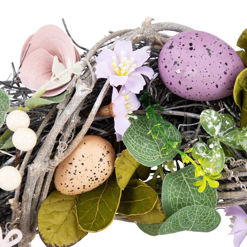 Speckled Eggs and Flowers Easter Wreath - 13"