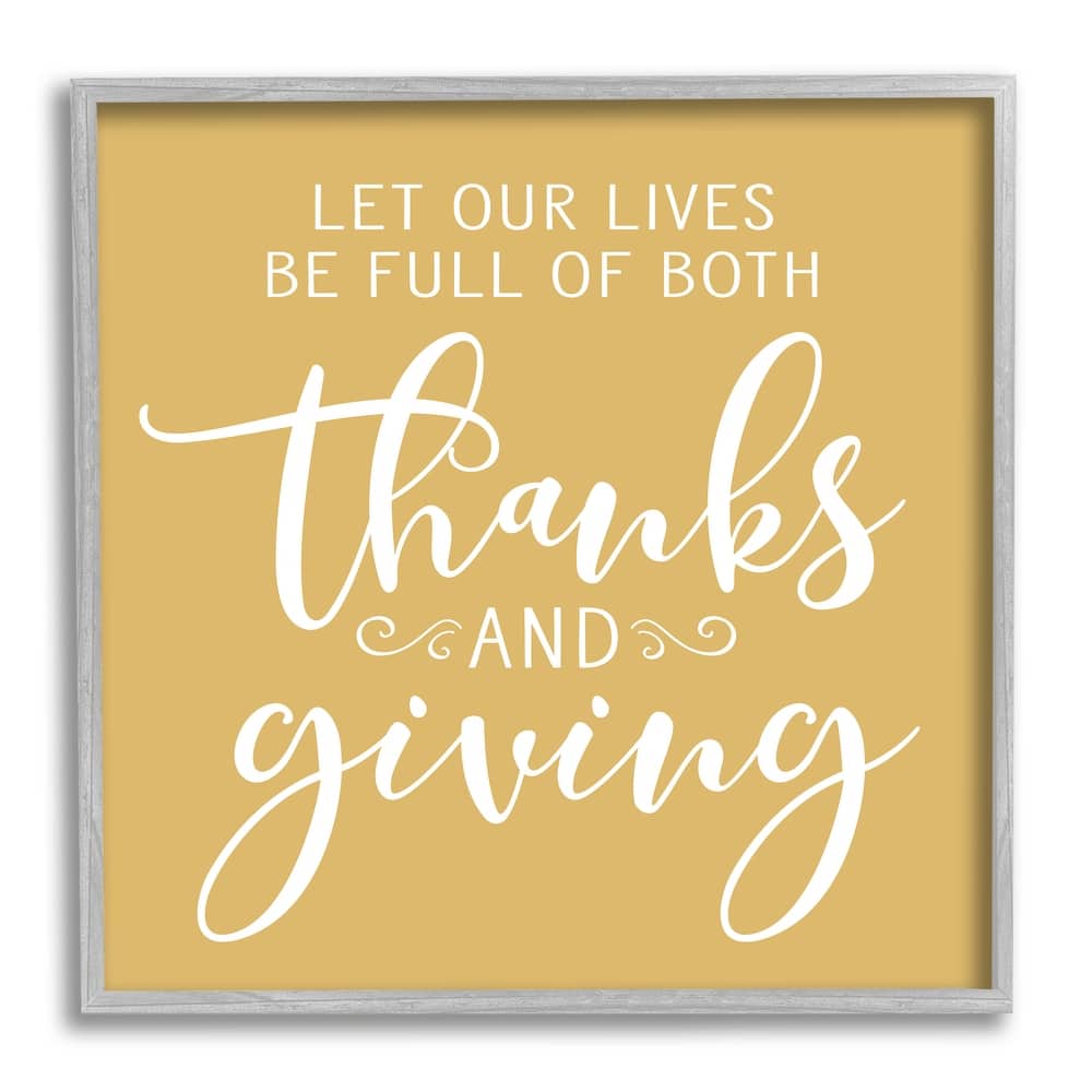 Stupell Uplifting Thanksgiving Calligraphy Phrase Warm Yellow Design Framed Wall Art, Design by Lettered and Lined