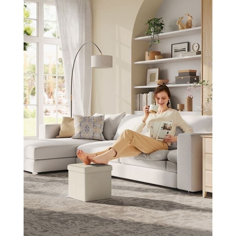 11.8-Inch Foldable Storage Square Ottoman with Tufted Design Perfect for Bedroom or Dressing Room