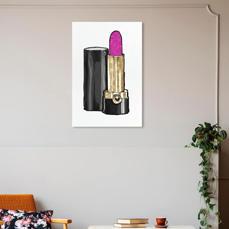 Wynwood Studio Canvas Fashion and Glam Very Pink Lipstick I Black and Hot Pink Glam Wall Art Canvas Print - 30 x 20