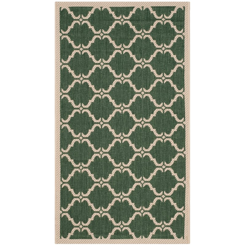 SAFAVIEH Courtyard Charleen Indoor/ Outdoor Waterproof Patio Backyard Rug - 2' x 3'7" - Dark Green/Beige
