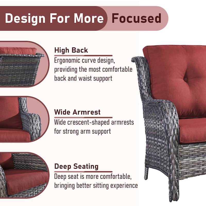 Fire Pit Table with Patio Glider Chairs Sofa Set