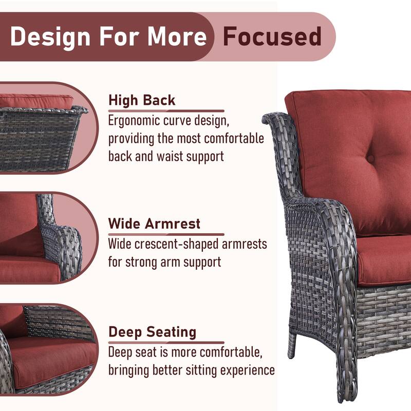 Outdoor Swivel Chairs with Loveseat Coffee Table Grey-Red - Grey