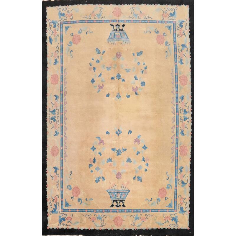 Hand Knotted Oriental 100% Wool Carpet Traditional Floral Oranges & Rust Art Deco Area Rug - 9' 9'' X 7' 11''