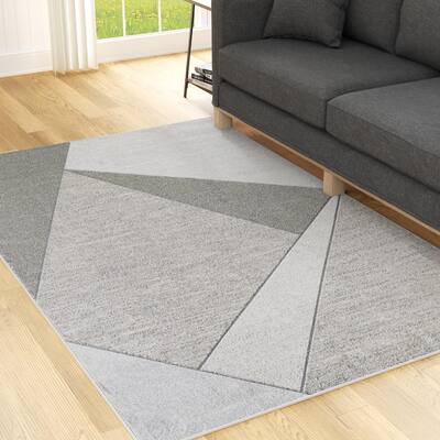 Brookside Geometric Gray Abstract Triangle Rug
