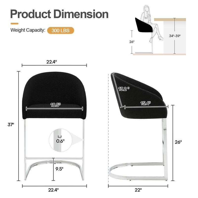 26" Fabric Upholstered Counter Height Bar Stools with Arms - 37" H x 22.4" W x 22" D