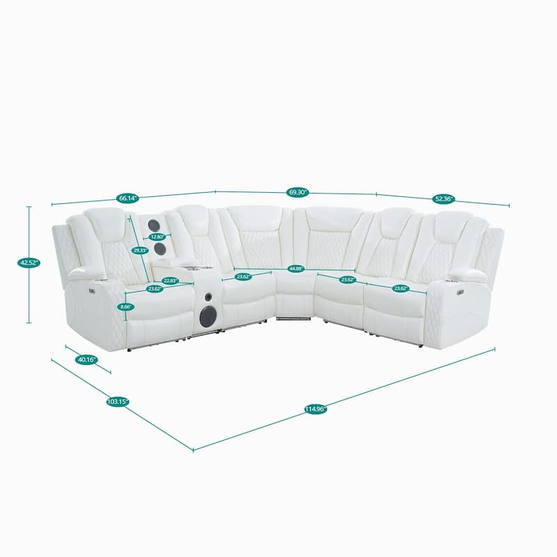 Premium Air Leather Home Theater Loveseat with LED Lights, Recliner with Built-in Speakers & Wireless Charging