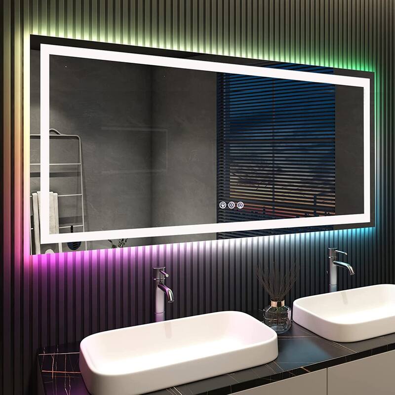 LED & RGB Lighted Anti-Fog Temperd Glass Wall Bathroom Vanity Mirror - 60" x 28"