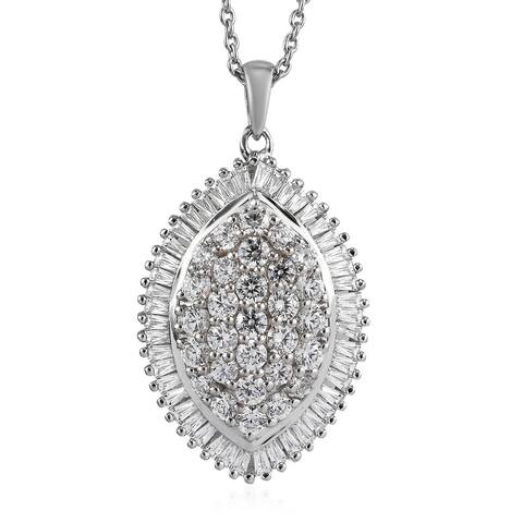 925 Silver Necklace Pendant Made with Finest Cubic Zirconia Size 20 In - Necklace 20''
