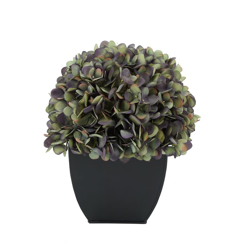 Faux Hydrangea in Black Tapered Zinc Cube