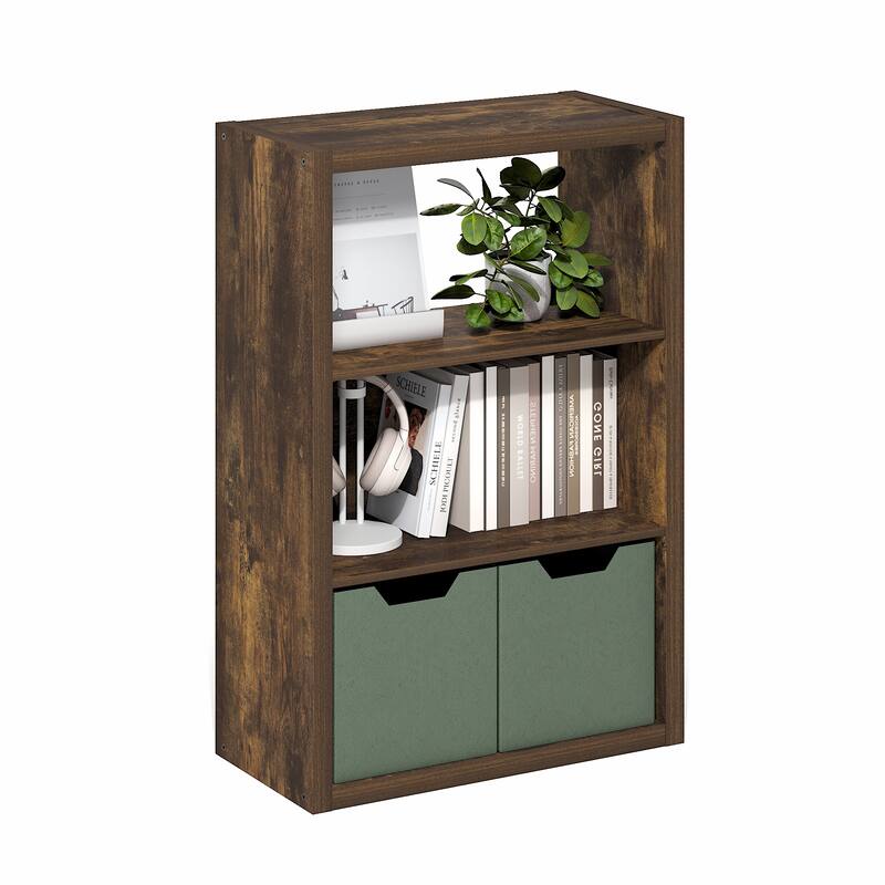 Furinno Viola 3-Tier Open Shelf Bookcase, Bookshelf, Dark Oak