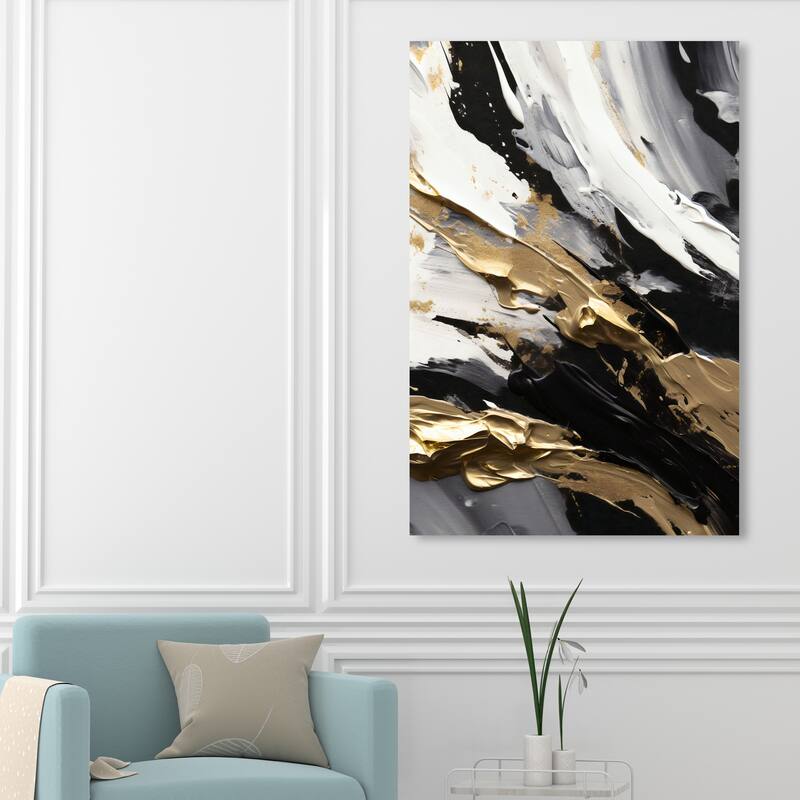 Wynwood Studio Abstract Spilled Golden Paint Gold and Modern & Contemporary Wall Art Canvas Print - 54 x 36