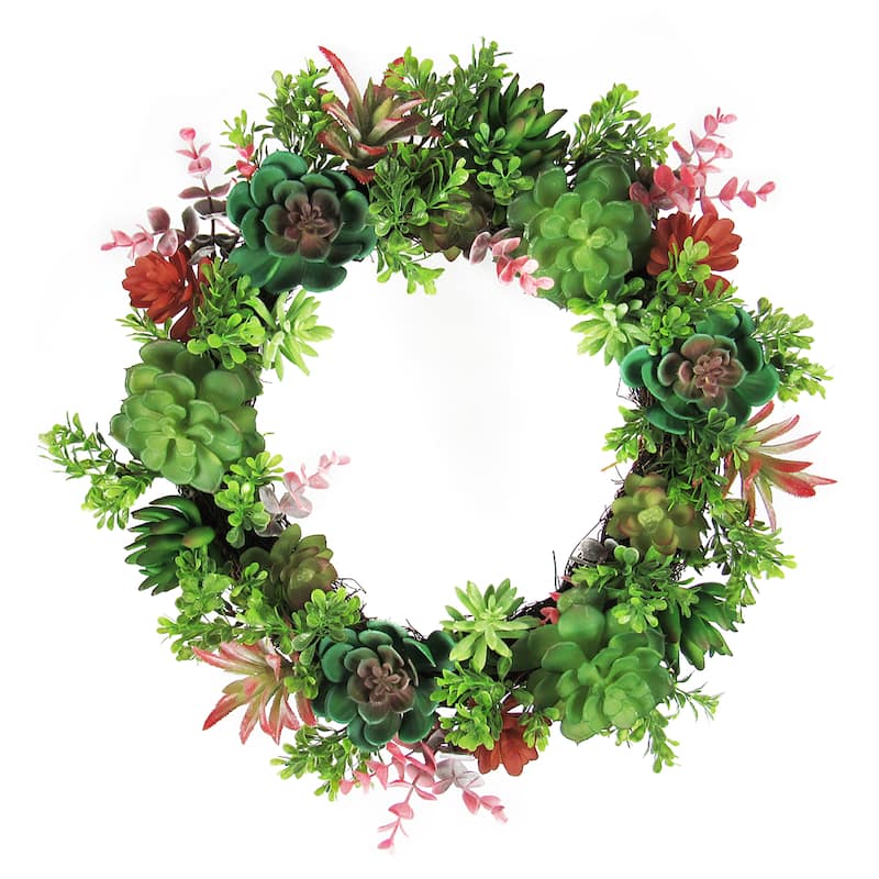 Artificial Mixed Boxwood Succulent Greenery Wreath 18in