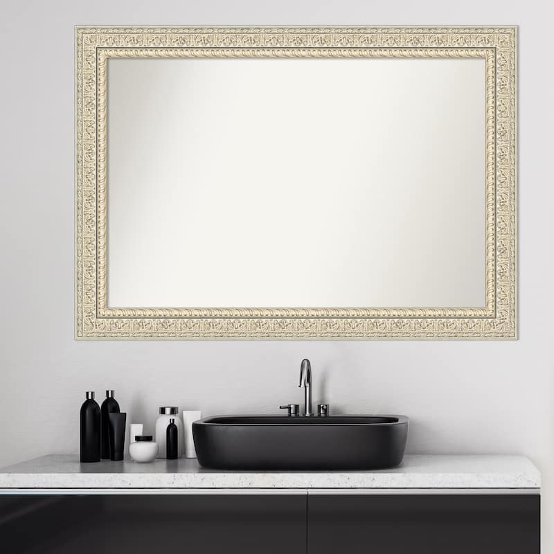 Non-Beveled Wood Bathroom Wall Mirror - Fair Baroque Cream Frame