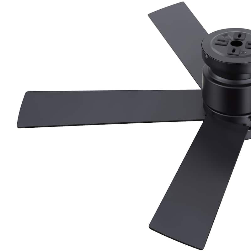 42"/52" Modern Black Flush Mount Ceiling Fan with LED Light and Remote