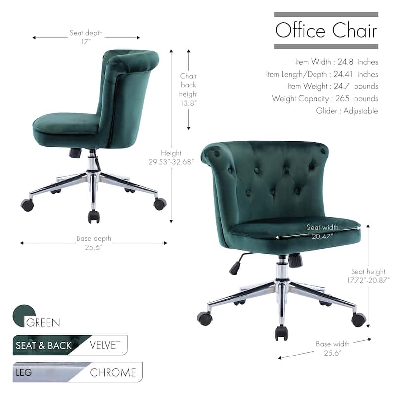 Porthos Home Quoba Tufted Velvet Office Chair, Castors and Footers Both Included