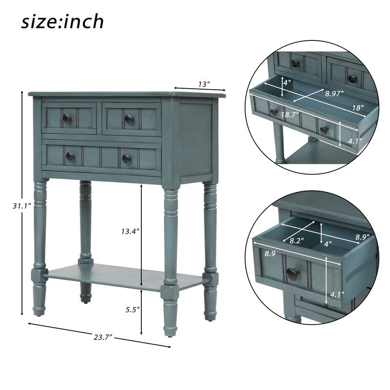 Narrow Console Table, Slim Sofa Table with 3 Storage Drawers and Bottom Shelf