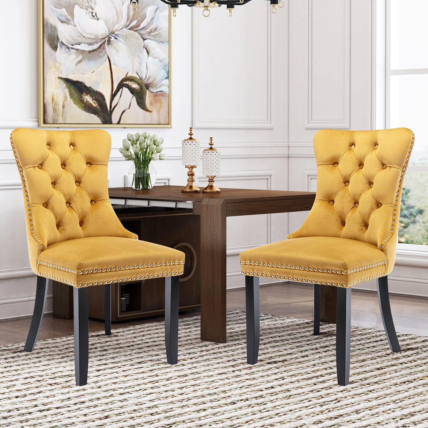 Velvet Dining Chairs Set of 2, Upholstered High-en...