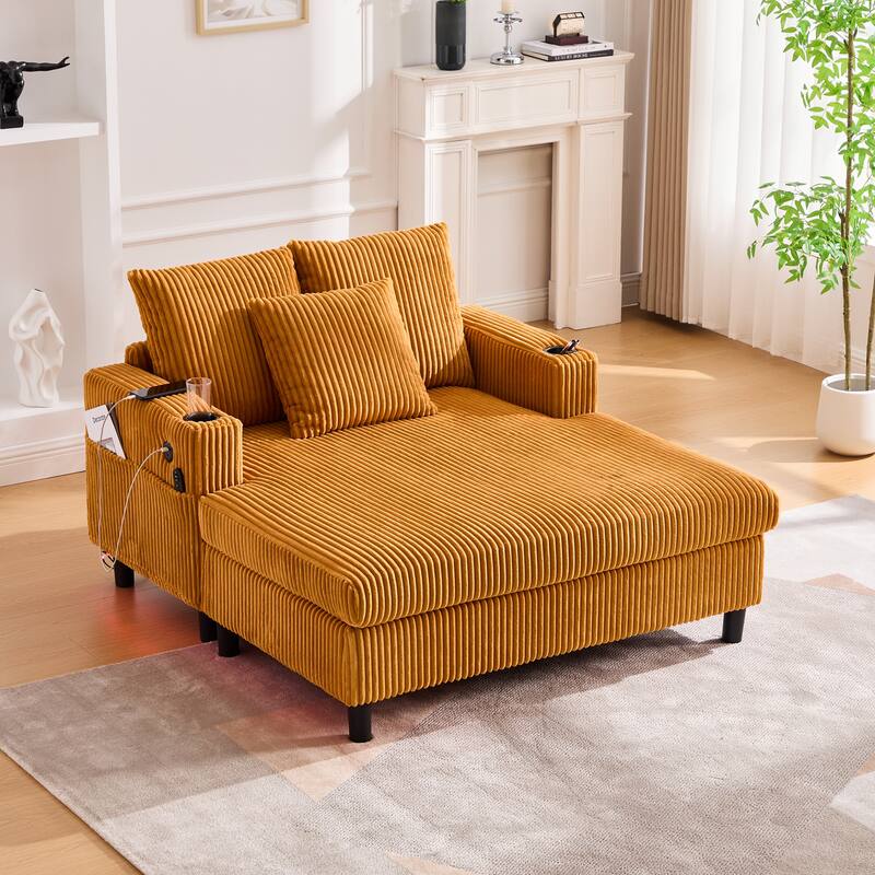 GDFStudio - Corduroy Recliner Sofa with USB Charging, RGB LED Light Strip - Suitable for Living Room and Bedroom