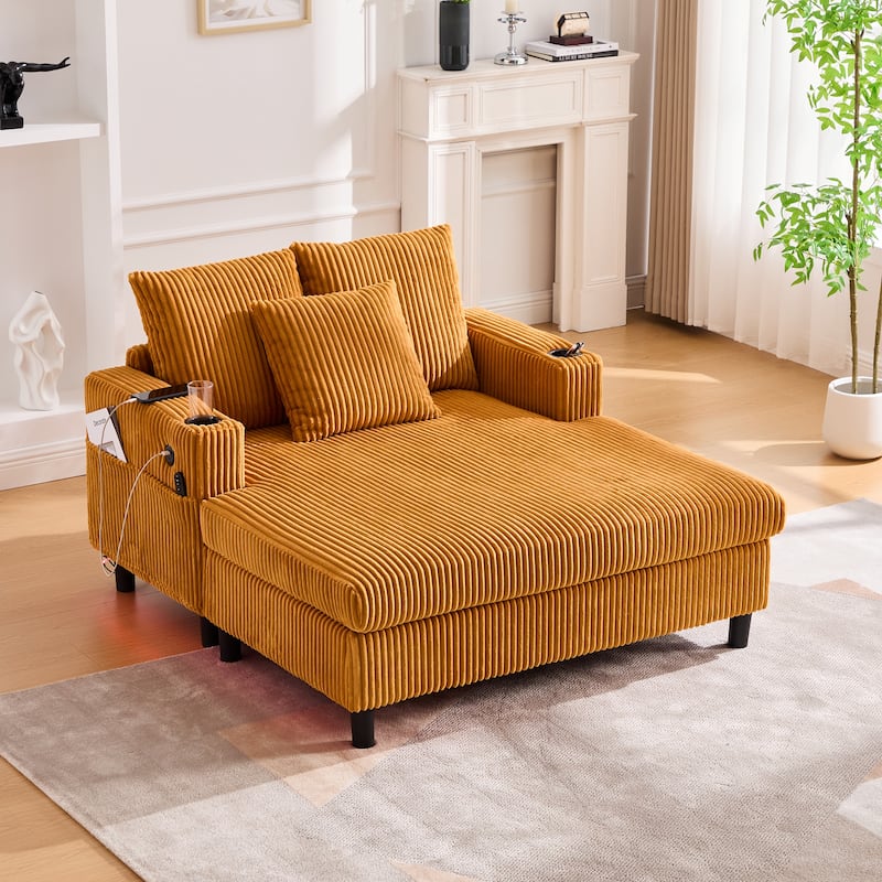 Recliner Sofa Loveseat with Chaise Lounge, Sleeper Sofa with USB & Type-C Charging Ports, Sofa Bed with Cup Holders