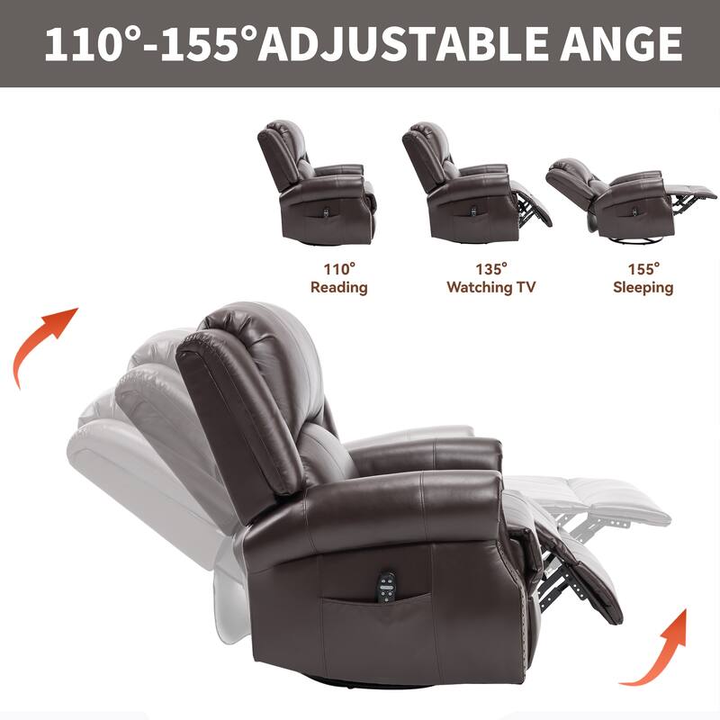 Heat Massage Manual Recliner Chair with Rocker and Swivel in Fabric for Living Room