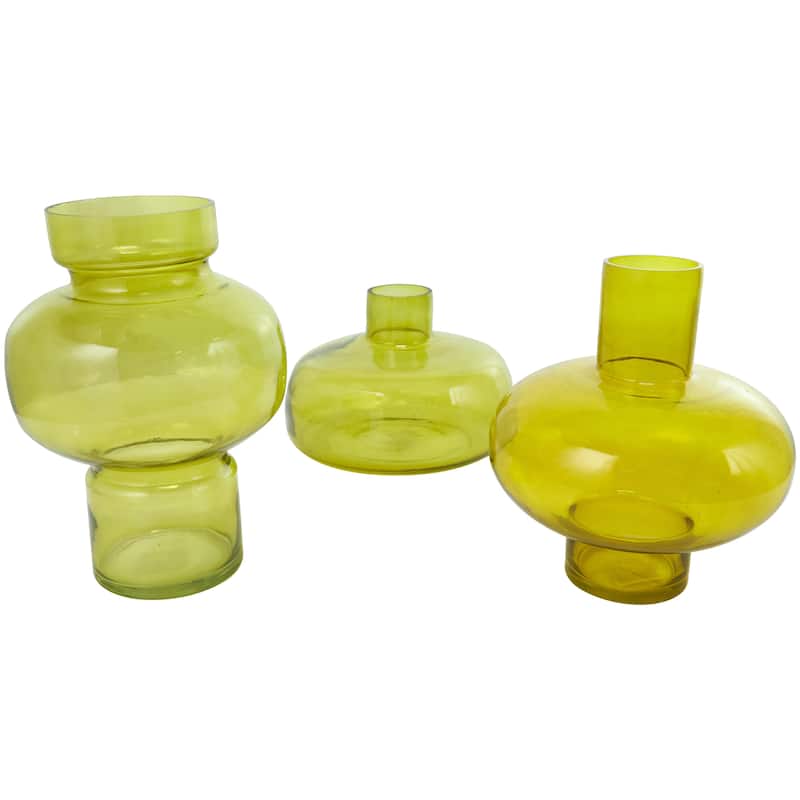 Glass Round Decorative Vase with Varying Shapes and Sizes - Set of 3 Blue, Green, Orange - Roche River Decor