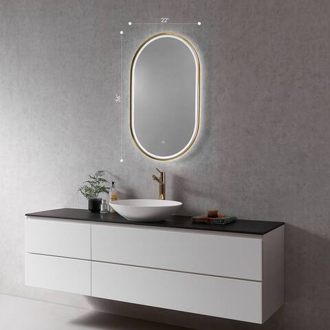 Altair Oleggio Oval Framed in Matte Black Vanity LED Lighted Wall Mirror - 36 in.